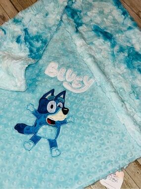 Handmade Bluey Plush Minky Baby Throw Blanket - Aqua - 30x36 Stroller Size